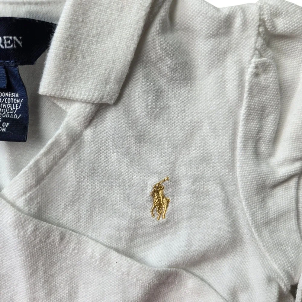 Ralph Lauren Baby Girls White Cotton Pique Wrap Polo Dress Gold Pony Logo 12M